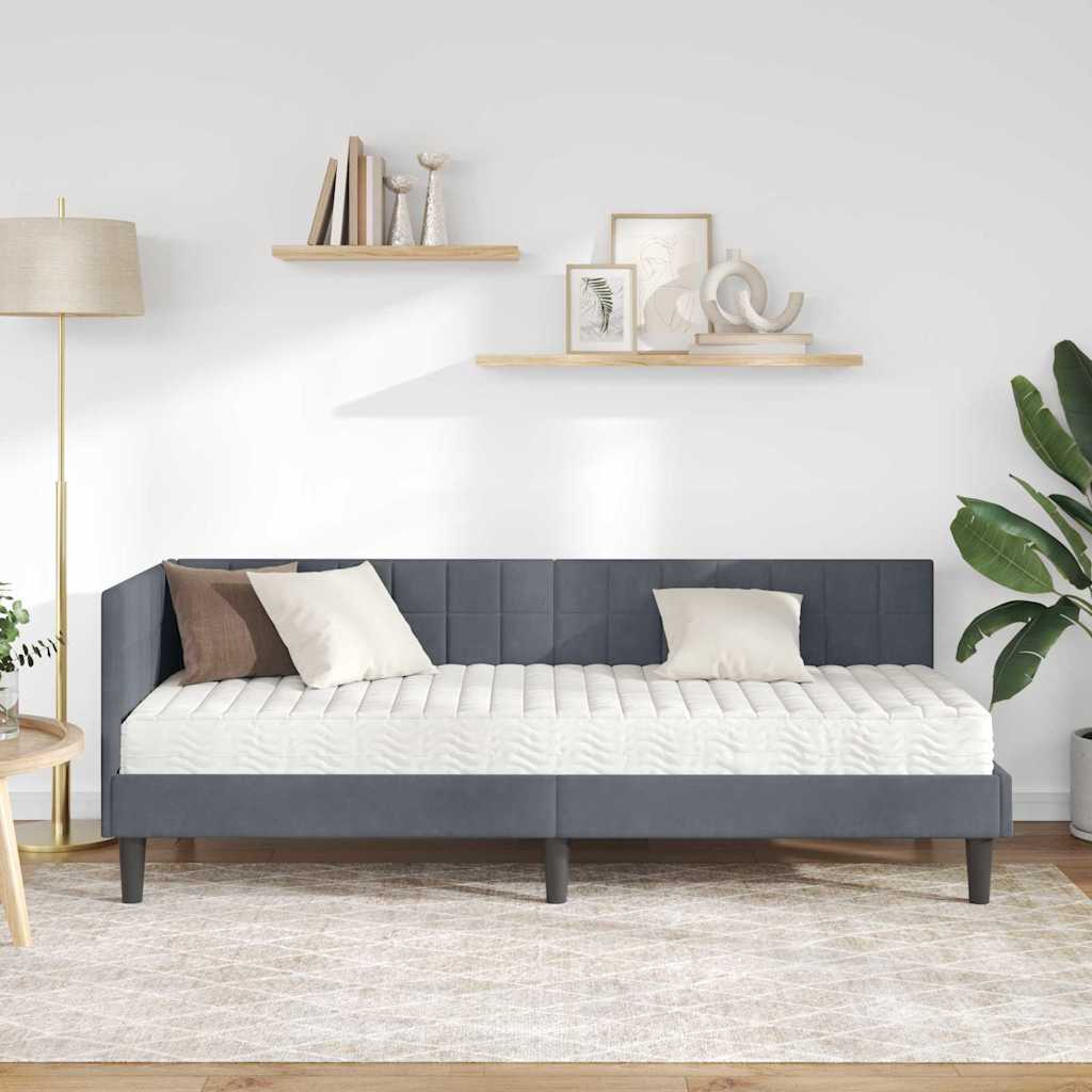 Κρεβάτι γωνίας με στρώμα με κεφαλάρι 2 pcs Γκρι Βελούδο - Pakobazaar