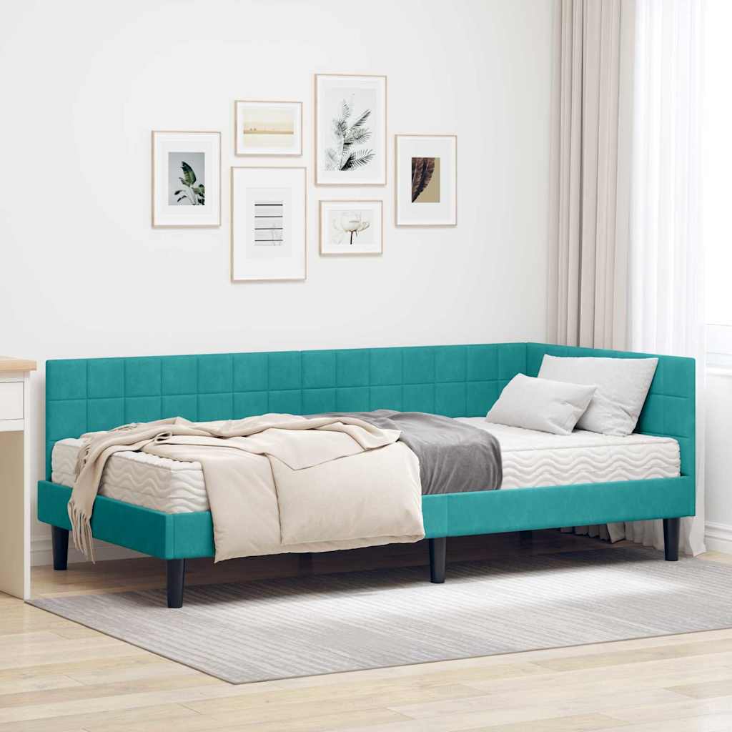 Κρεβάτι γωνίας με στρώμα Τιρκουάζ 90 x 190 cm Βελούδο