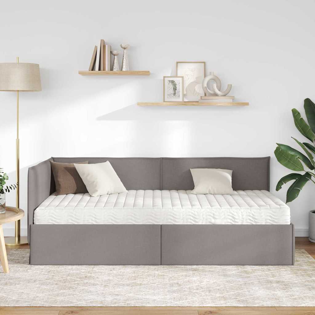 Κρεβάτι γωνίας με στρώμα 2 τμχ. Taupe 90 x 190 cm Βελούδο - Pakobazaar
