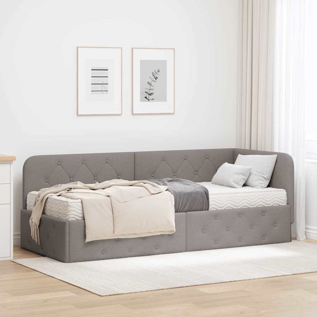 Κρεβάτι Γωνίας με στρώμα με κεφαλάρι Taupe 80 x 200 cm ύφασμα - Pakobazaar
