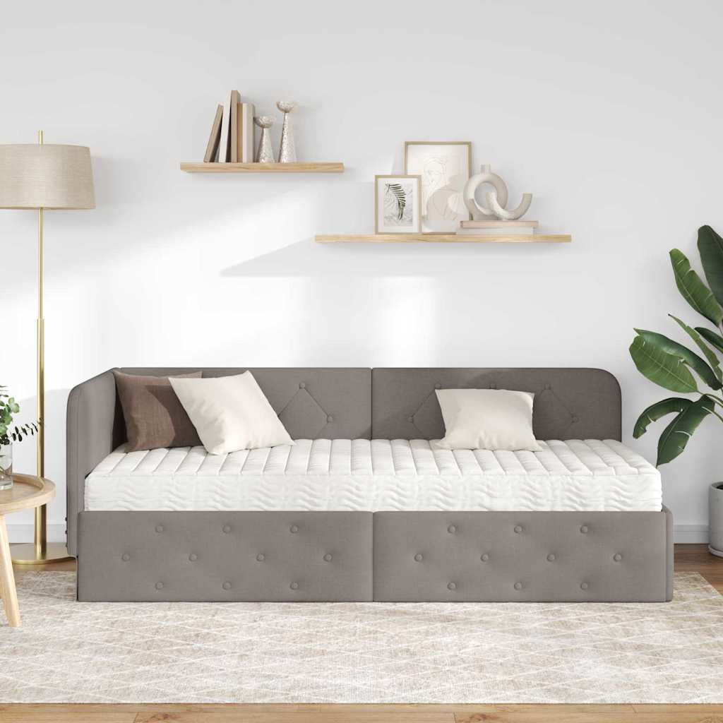 Κρεβάτι Γωνίας με στρώμα με κεφαλάρι Taupe 80 x 200 cm ύφασμα - Pakobazaar