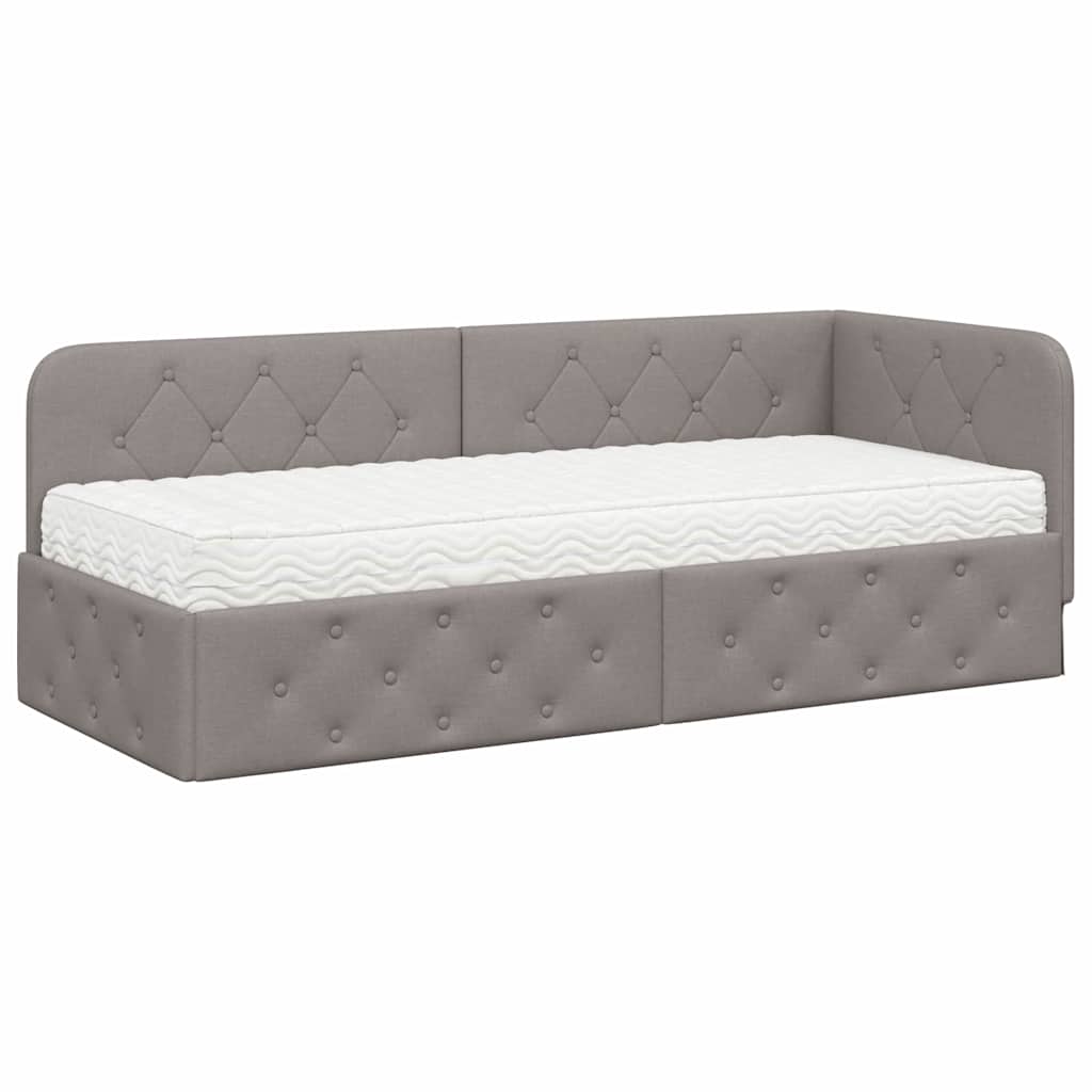 Κρεβάτι Γωνίας με στρώμα με κεφαλάρι Taupe 80 x 200 cm ύφασμα - Pakobazaar