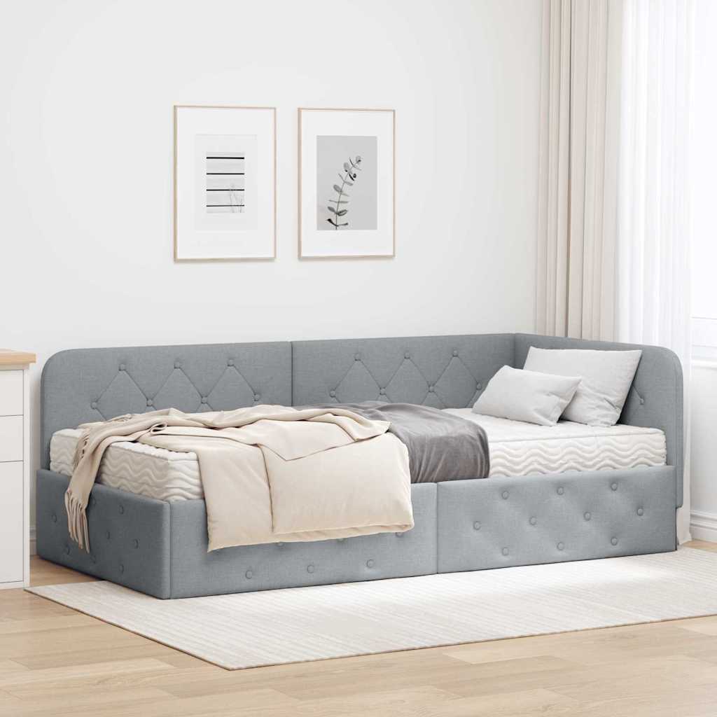 Κρεβάτι Γωνίας Ανοιχτό γκρι 90 x 190 cm ύφασμα