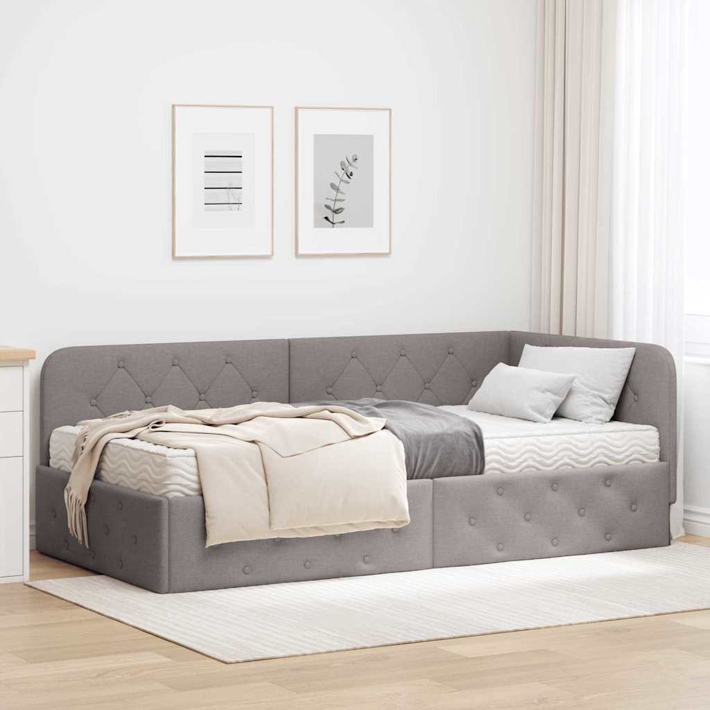 Κρεβάτι Γωνίας με στρώμα με κεφαλάρι Taupe 100 x 200 cm ύφασμα - Pakobazaar