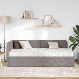 Κρεβάτι Γωνίας με στρώμα με κεφαλάρι Taupe 100 x 200 cm ύφασμα - Pakobazaar