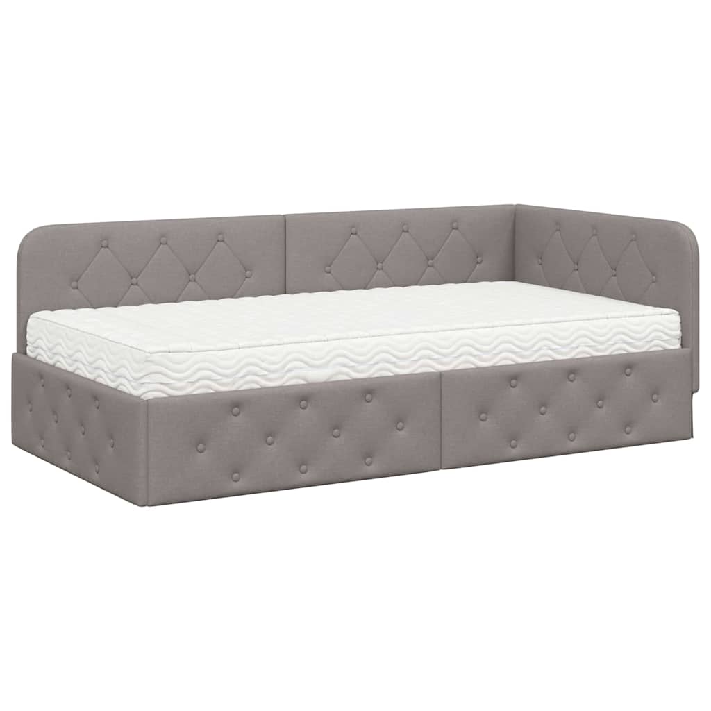 Κρεβάτι Γωνίας με στρώμα με κεφαλάρι Taupe 100 x 200 cm ύφασμα - Pakobazaar