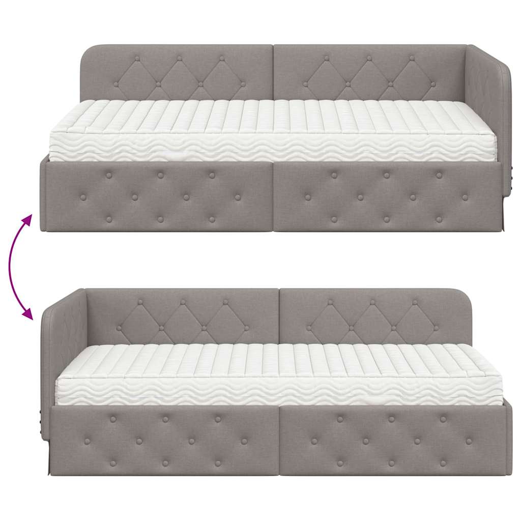 Κρεβάτι Γωνίας με στρώμα με κεφαλάρι Taupe 100 x 200 cm ύφασμα - Pakobazaar