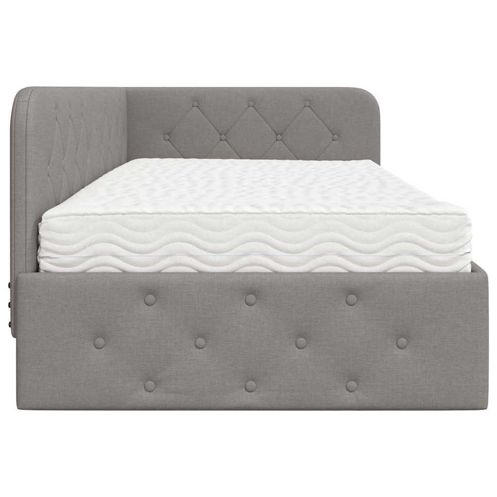 Κρεβάτι Γωνίας με στρώμα με κεφαλάρι Taupe 100 x 200 cm ύφασμα - Pakobazaar
