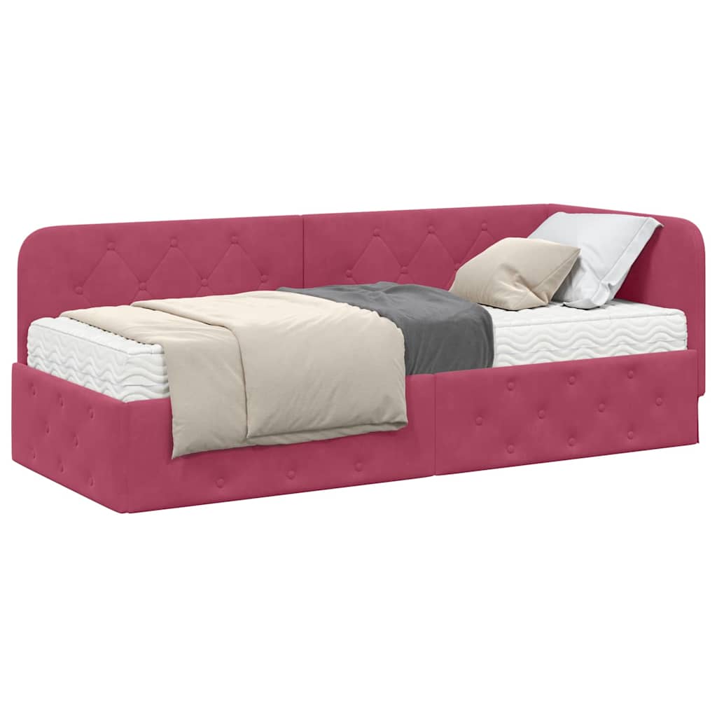 Κρεβάτι Γωνίας με στρώμα Κόκκινο 80 x 200 cm Βελούδο - Pakobazaar