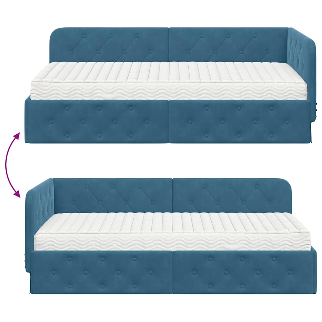 Κρεβάτι Γωνίας Μπλε 90 x 190 cm Βελούδο