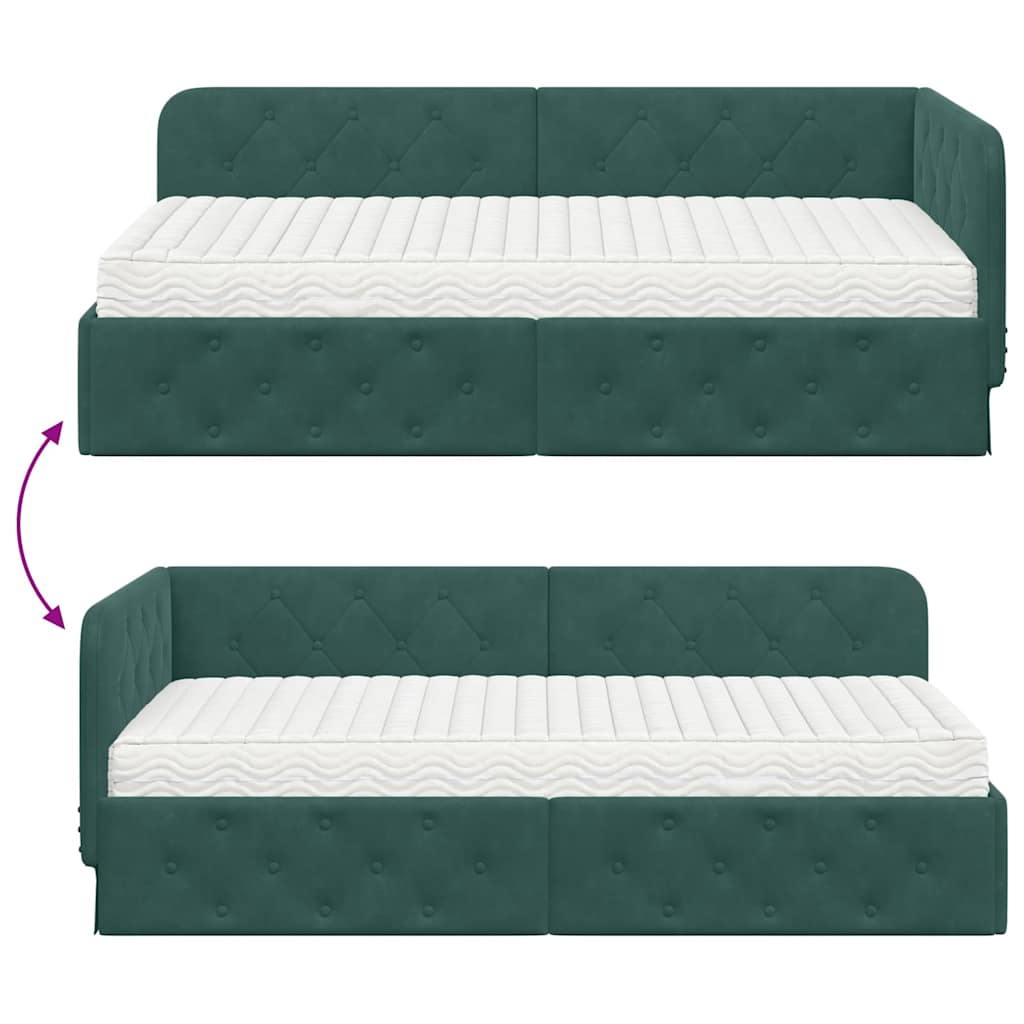 Κρεβάτι Γωνίας Σκούρο Πράσινο 90 x 190 cm Βελούδο