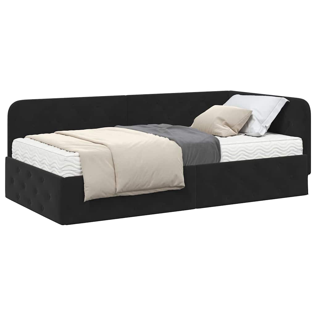 Κρεβάτι Γωνίας Μαύρο 90 x 190 cm Βελούδο