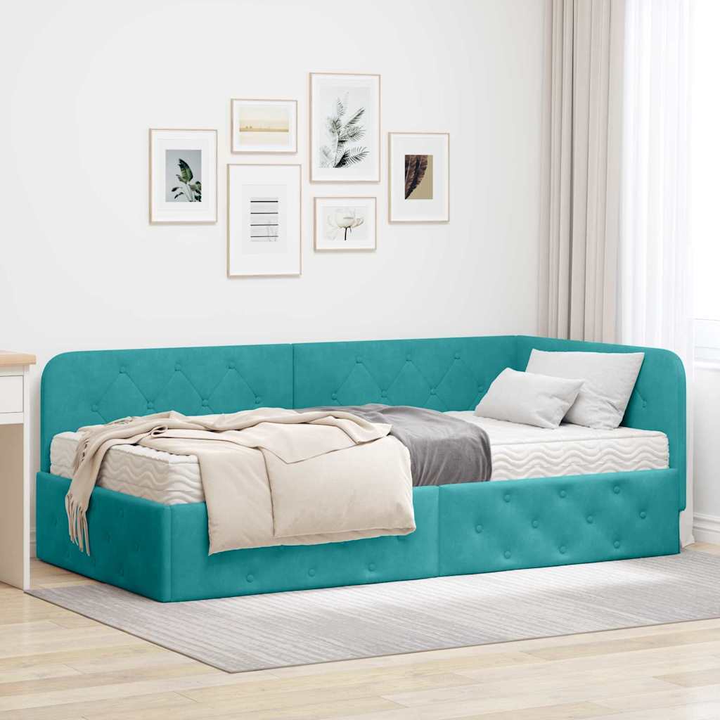 Κρεβάτι Γωνίας Τιρκουάζ 90 x 190 cm Βελούδο
