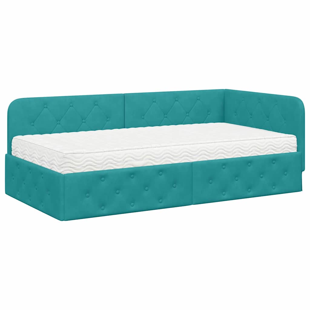 Κρεβάτι Γωνίας Τιρκουάζ 90 x 190 cm Βελούδο