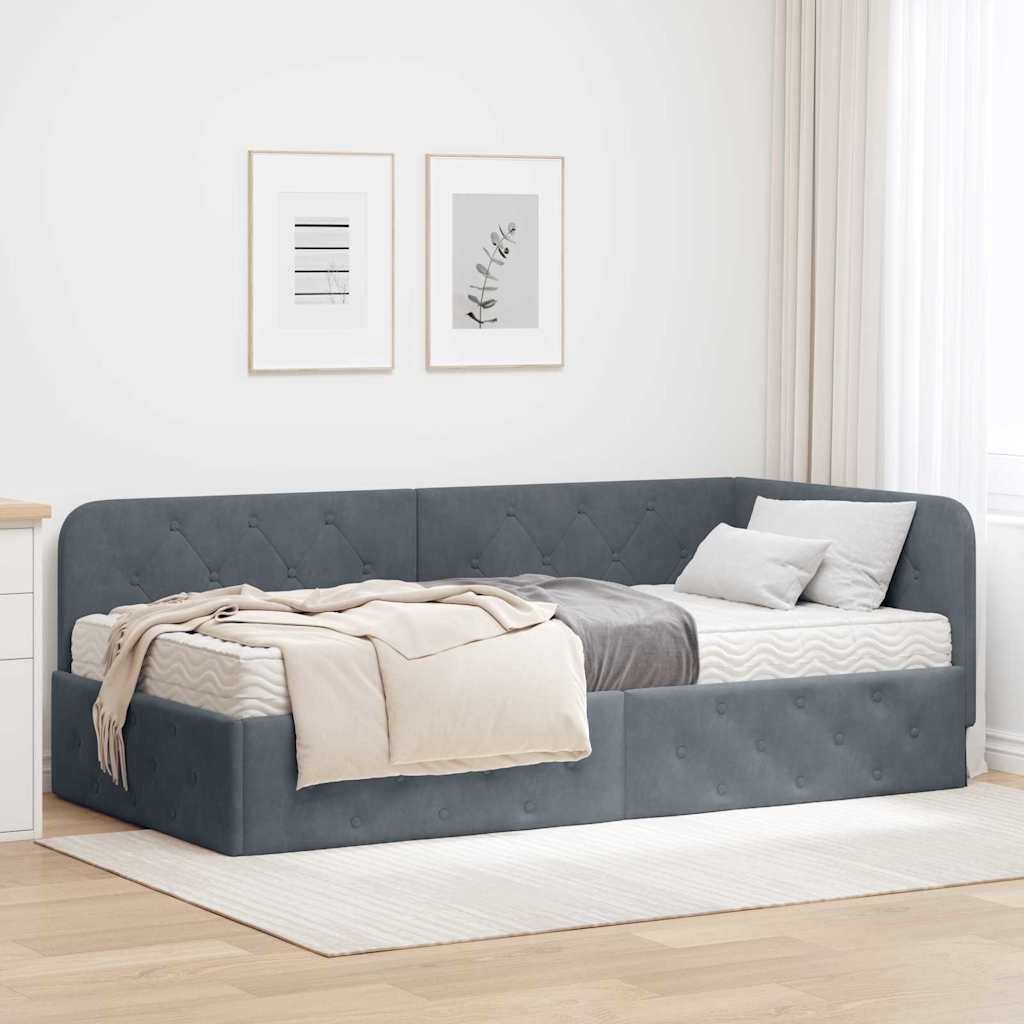 Κρεβάτι Γωνίας Σκούρο Γκρι 90 x 200 cm Βελούδο