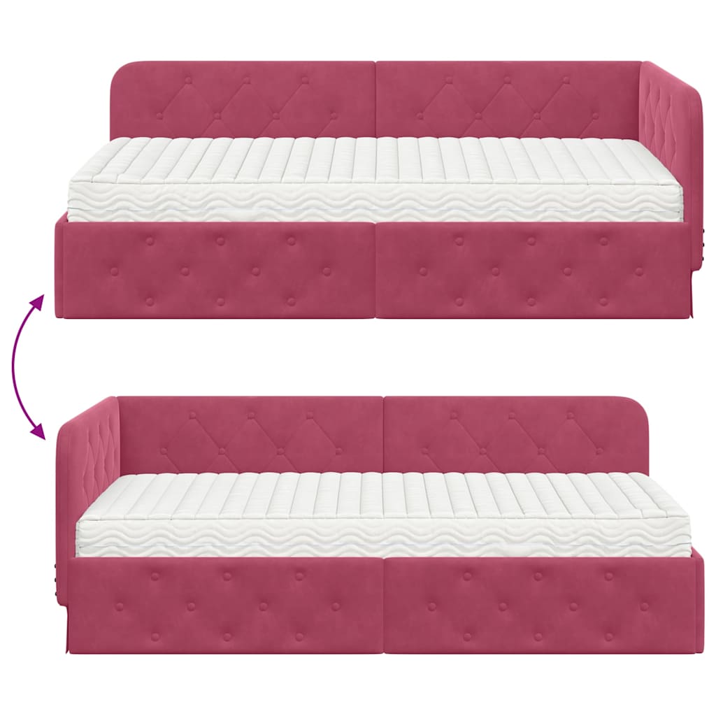 Κρεβάτι Γωνίας με στρώμα Κόκκινο 100 x 200 cm Βελούδο - Pakobazaar