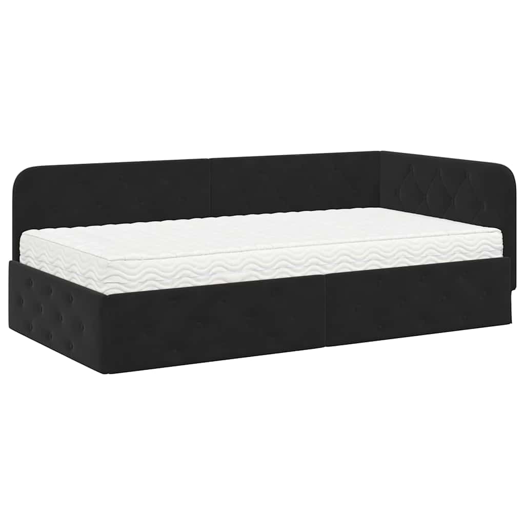Κρεβάτι Γωνίας με στρώμα με κεφαλάρι Μαύρο 100 x 200 cm Βελούδο - Pakobazaar