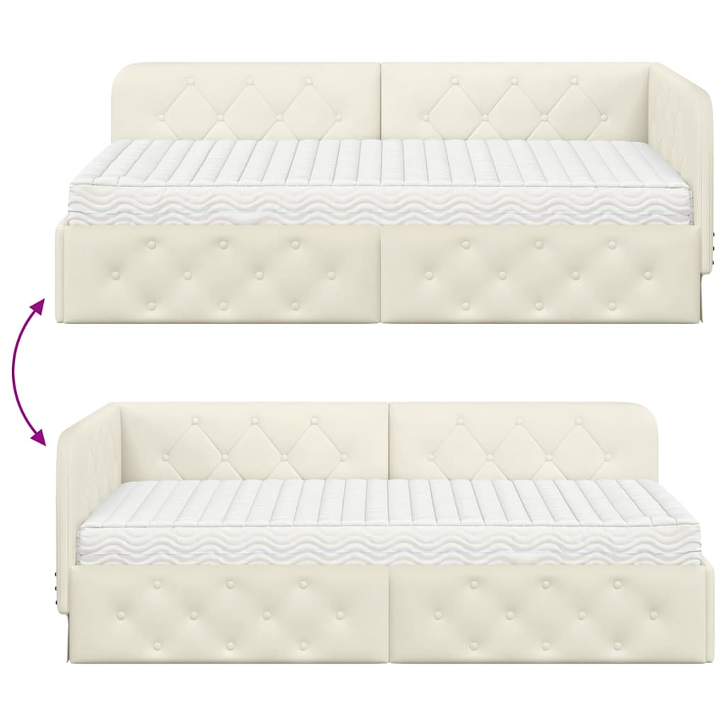 Κρεβάτι Γωνίας με στρώμα με κεφαλάρι Κρεμ 100 x 200 cm Βελούδο - Pakobazaar