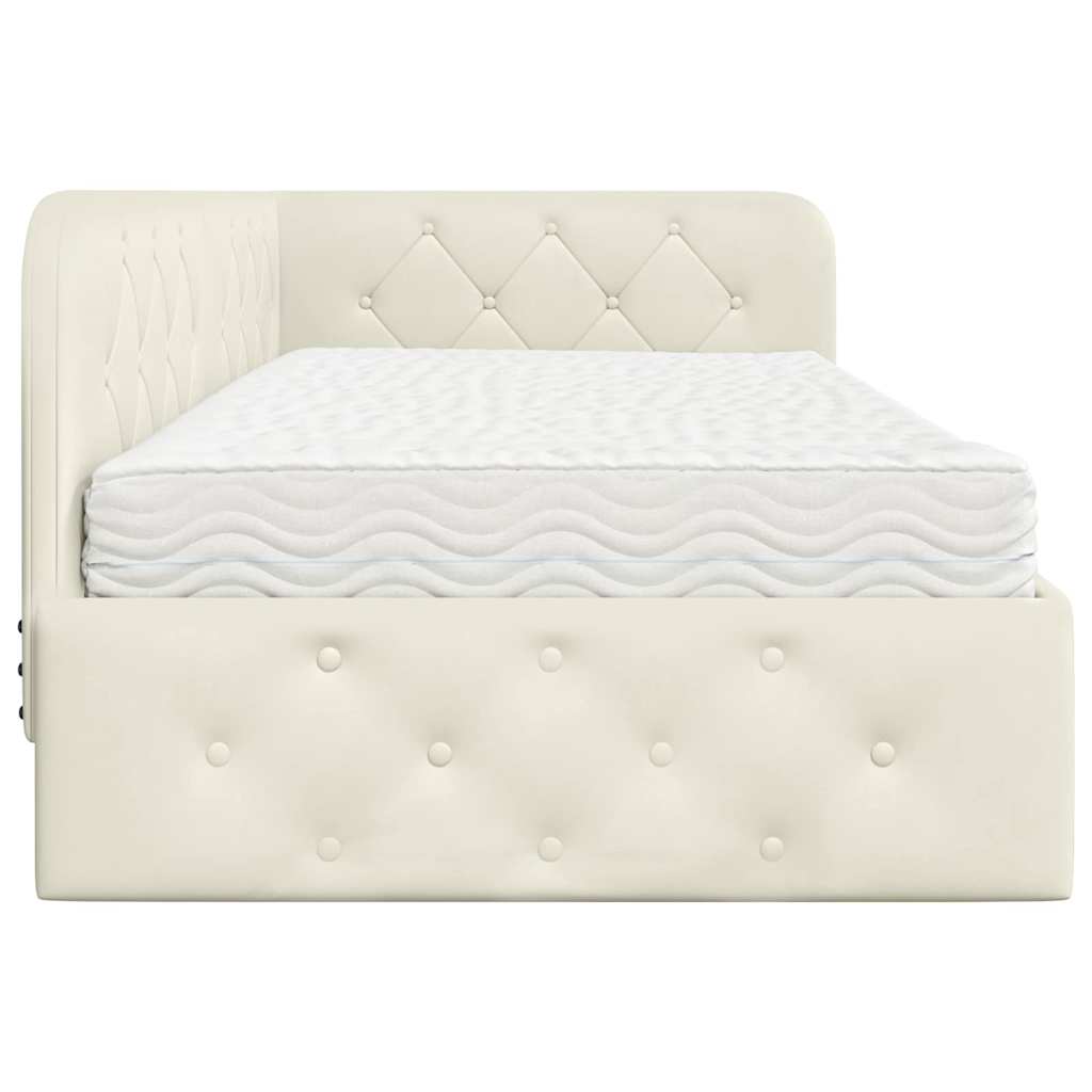 Κρεβάτι Γωνίας με στρώμα με κεφαλάρι Κρεμ 100 x 200 cm Βελούδο - Pakobazaar