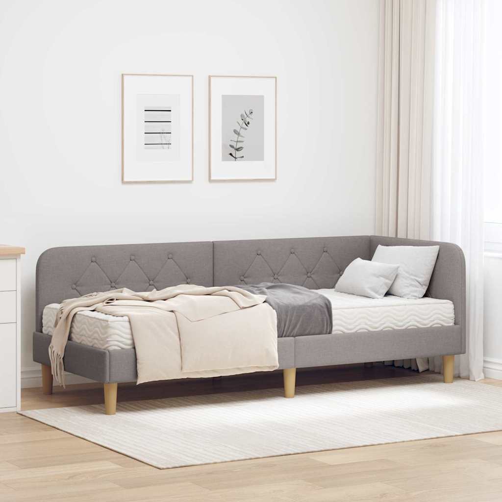 Κρεβάτι Γωνίας με στρώμα με κεφαλάρι Taupe 80 x 200 cm ύφασμα - Pakobazaar