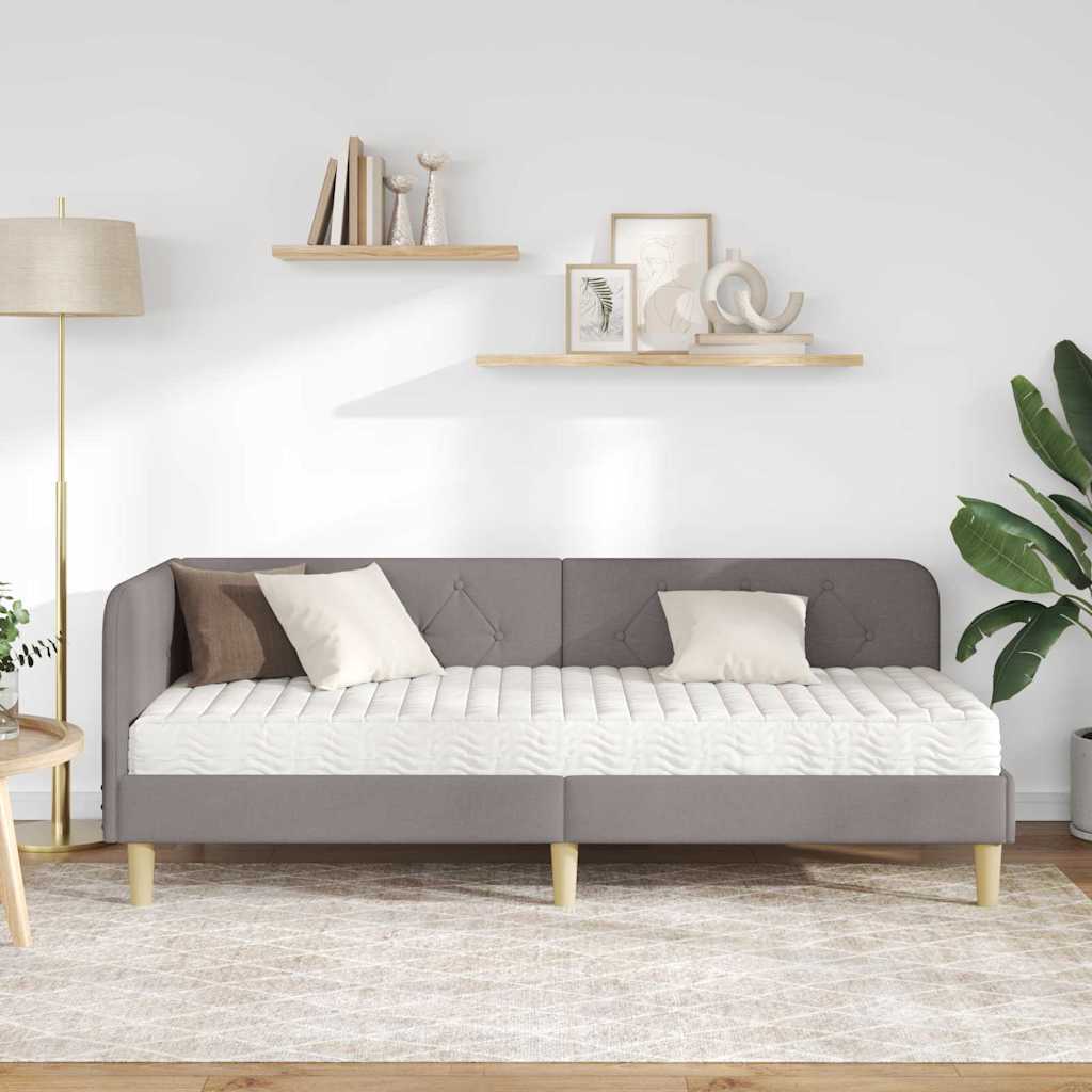 Κρεβάτι Γωνίας με στρώμα με κεφαλάρι Taupe 80 x 200 cm ύφασμα - Pakobazaar