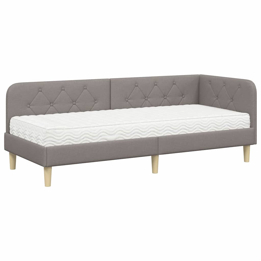 Κρεβάτι Γωνίας με στρώμα με κεφαλάρι Taupe 80 x 200 cm ύφασμα - Pakobazaar