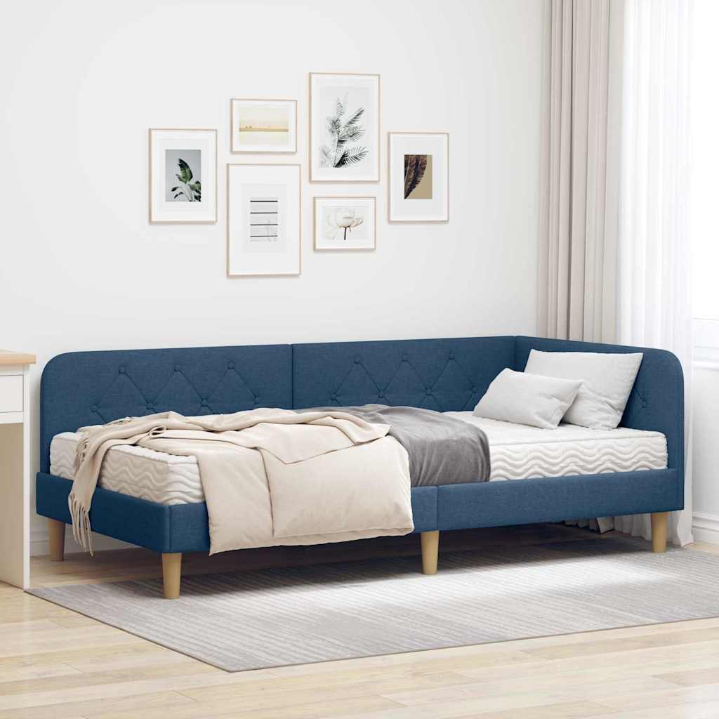 Κρεβάτι Γωνίας Μπλε 90 x 190 cm ύφασμα