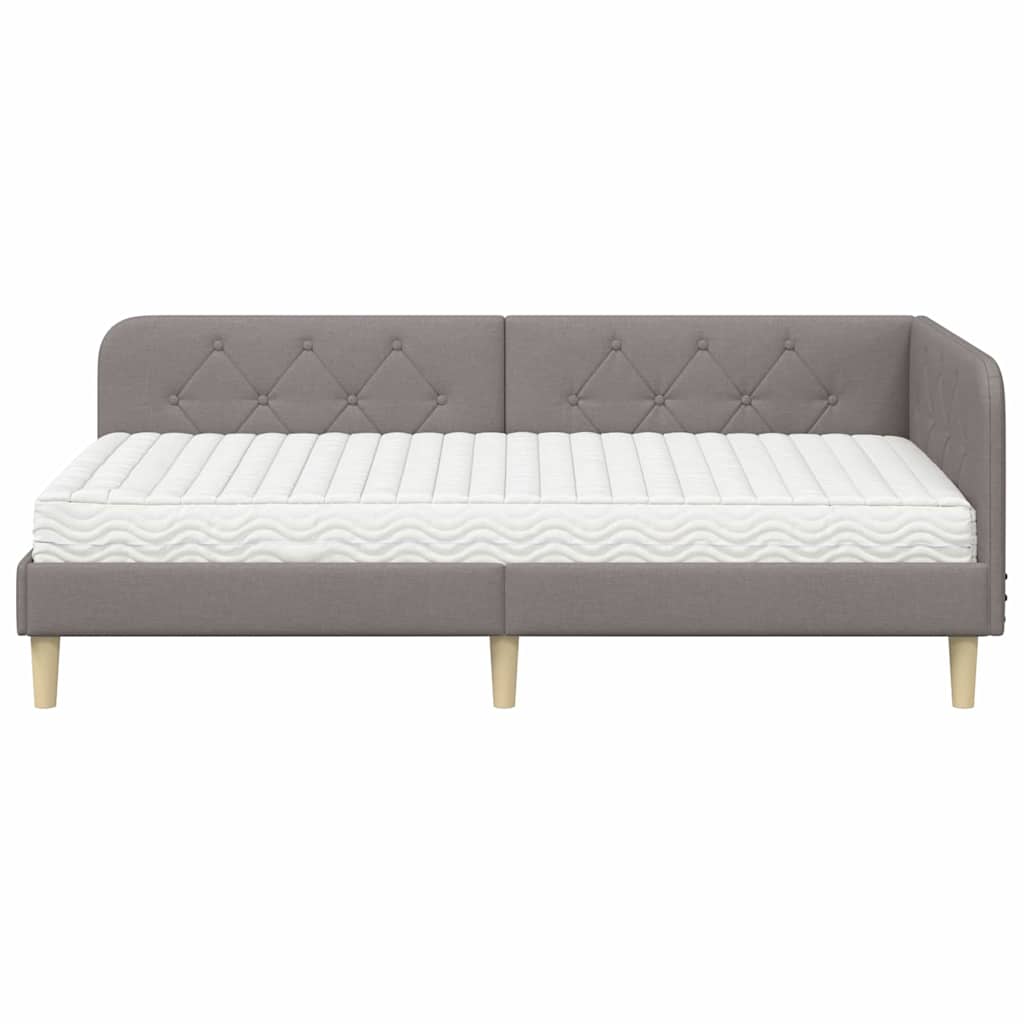 Κρεβάτι Γωνίας με στρώμα με κεφαλάρι Taupe 100 x 200 cm ύφασμα - Pakobazaar