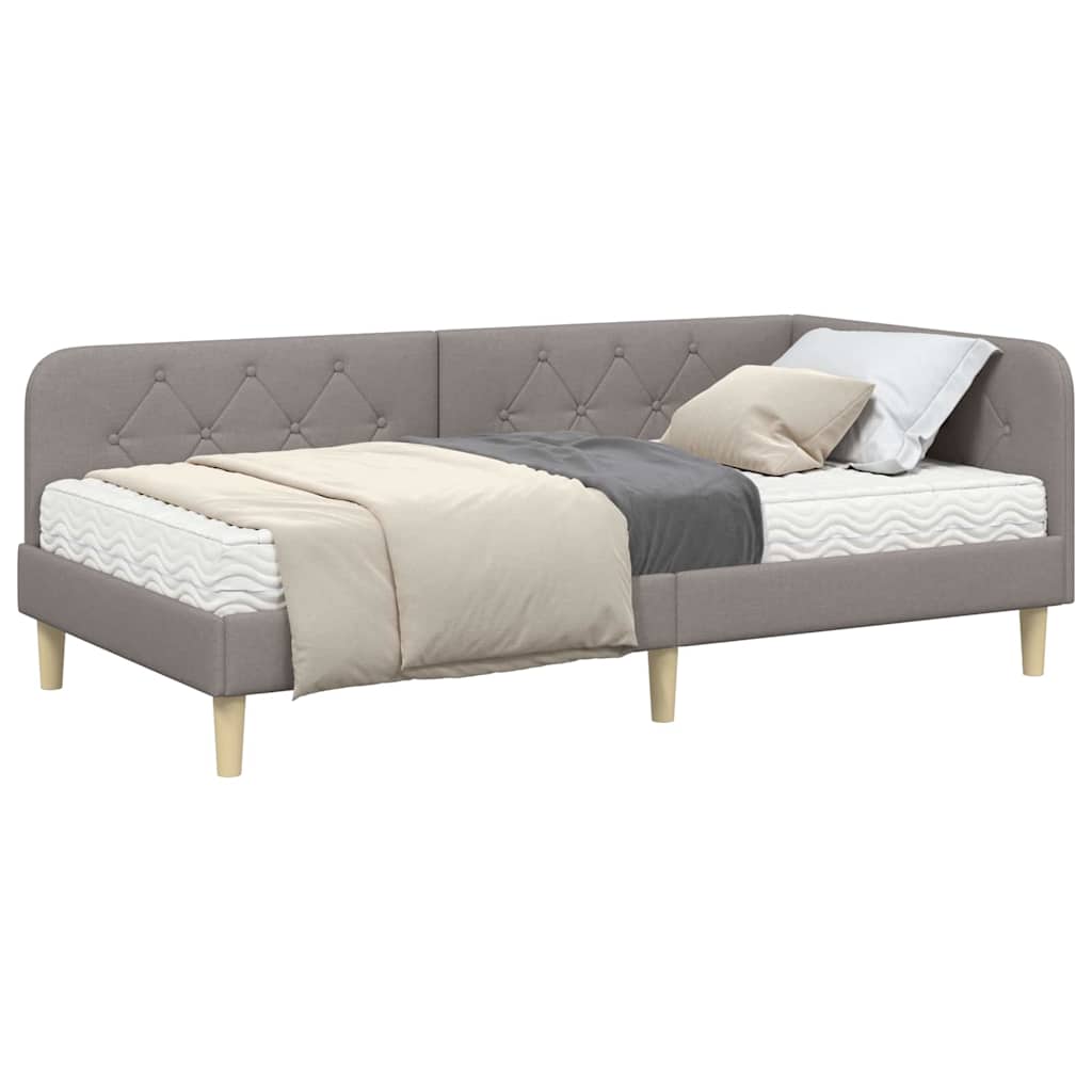 Κρεβάτι Γωνίας με στρώμα με κεφαλάρι Taupe 100 x 200 cm ύφασμα - Pakobazaar