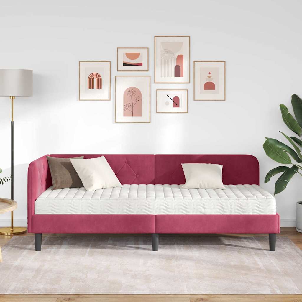 Κρεβάτι Γωνίας με στρώμα Κόκκινο 80 x 200 cm Βελούδο - Pakobazaar
