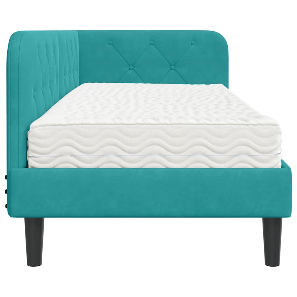 Κρεβάτι Γωνίας με στρώμα Τιρκουάζ 80 x 200 cm Βελούδο - Pakobazaar