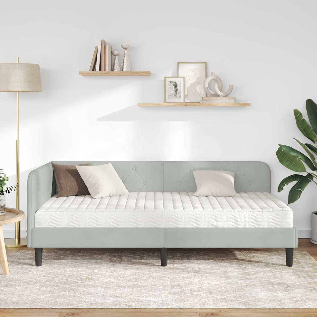 Κρεβάτι Γωνίας Ανοιχτό γκρι 90 x 190 cm Βελούδο