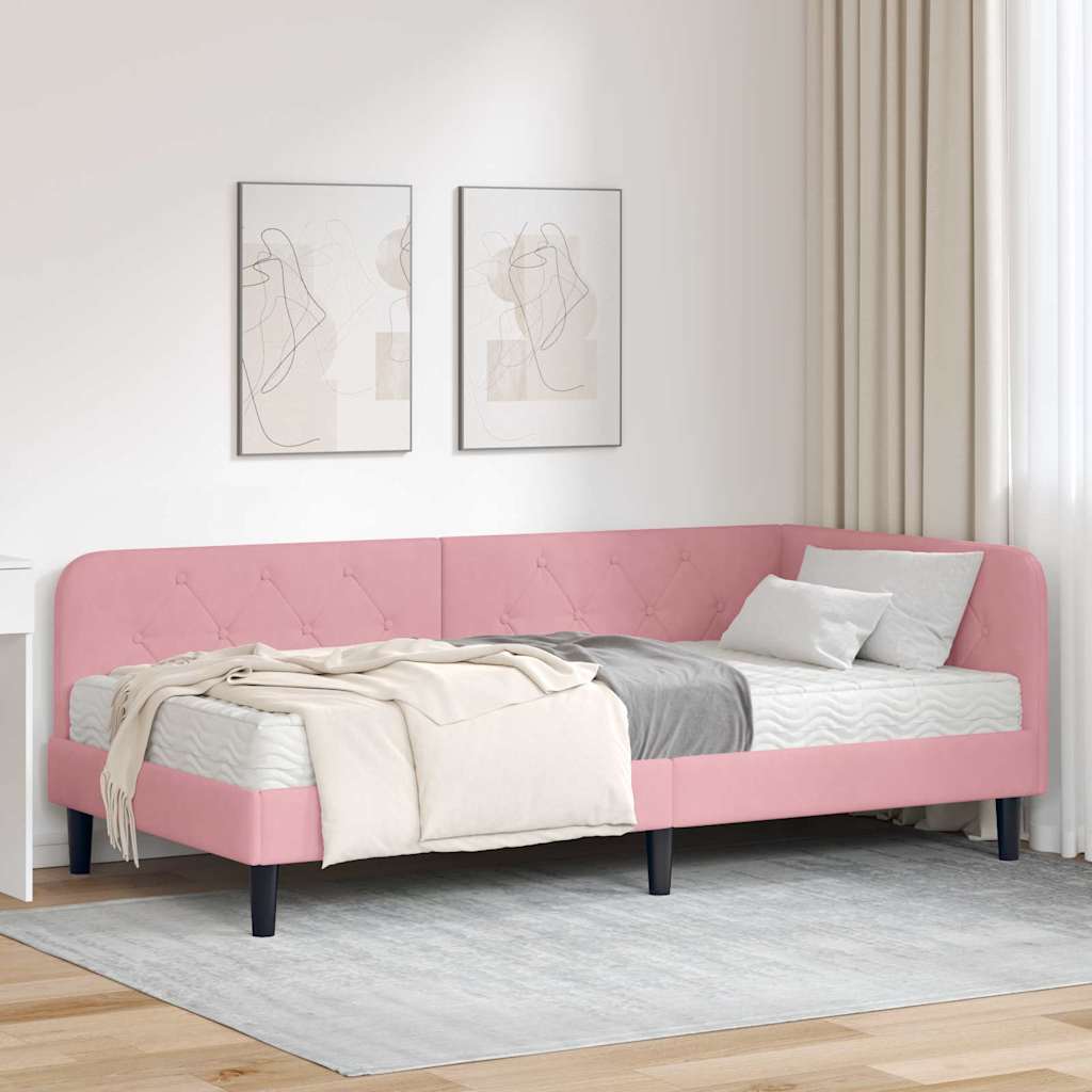 Κρεβάτι Γωνίας Ροζ 90 x 190 cm Βελούδο