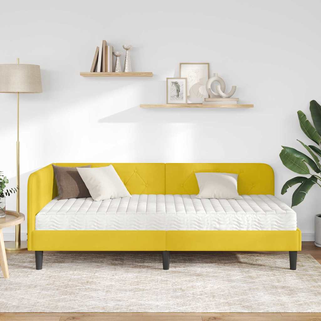 Κρεβάτι Γωνίας Κίτρινο 90 x 190 cm Βελούδο