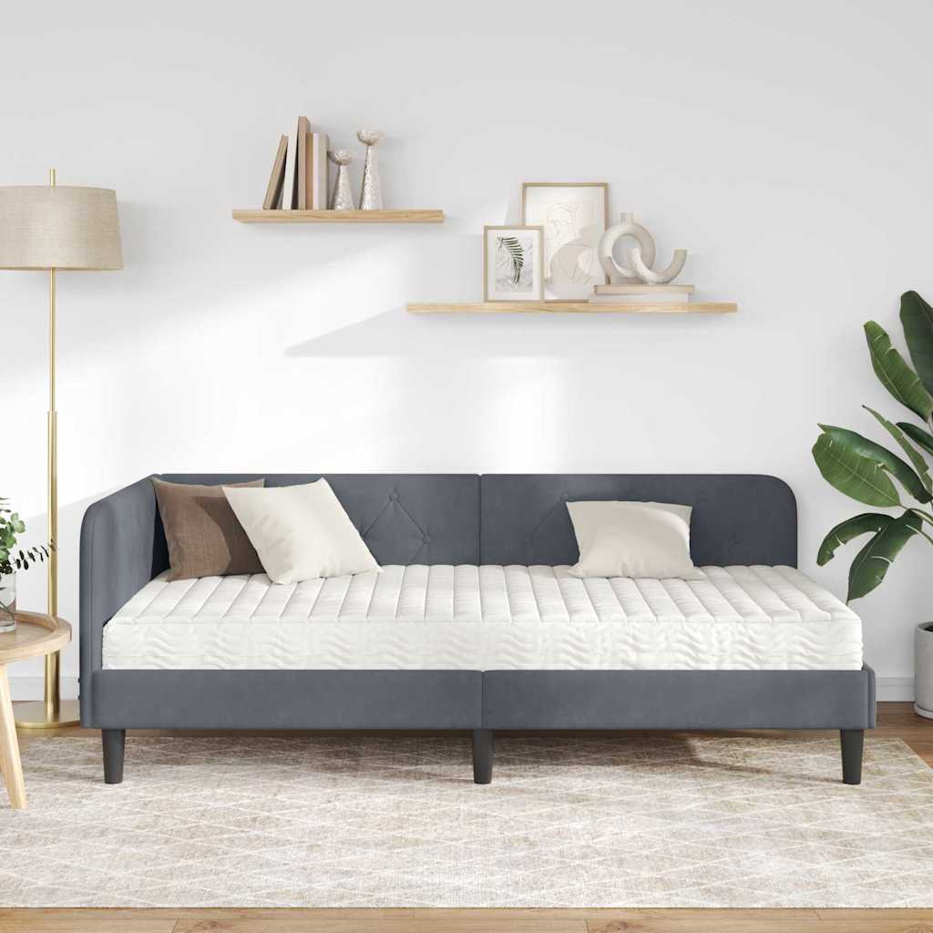 Κρεβάτι Γωνίας με στρώμα Σκούρο Γκρι 100 x 200 cm Βελούδο - Pakobazaar