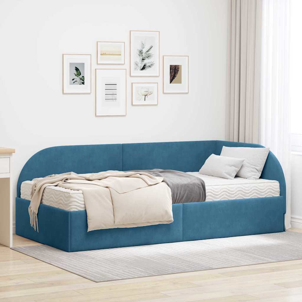 Κρεβάτι γωνίας με στρώμα με κεφαλάρι 2 pcs Μπλε Βελούδο