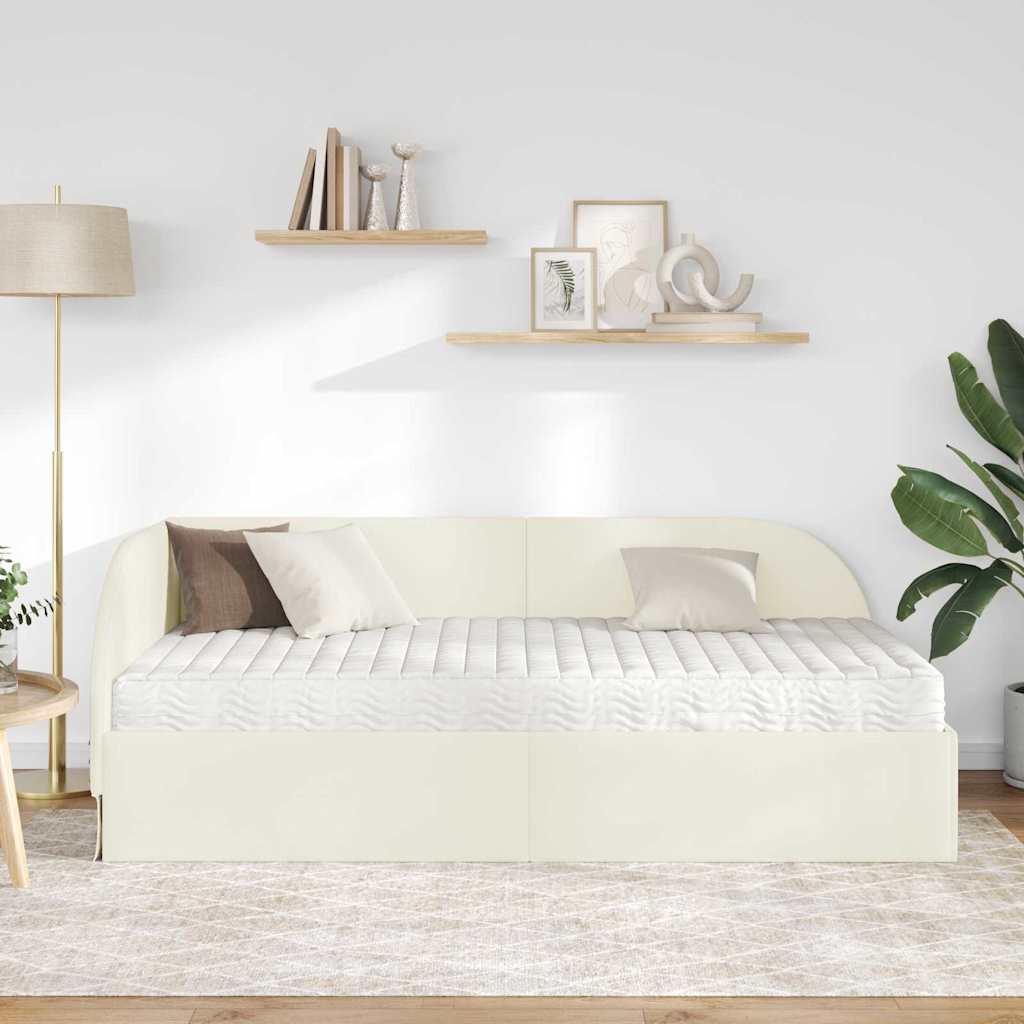 Κρεβάτι γωνίας με στρώμα με κεφαλάρι 2 pcs Κρεμ Βελούδο