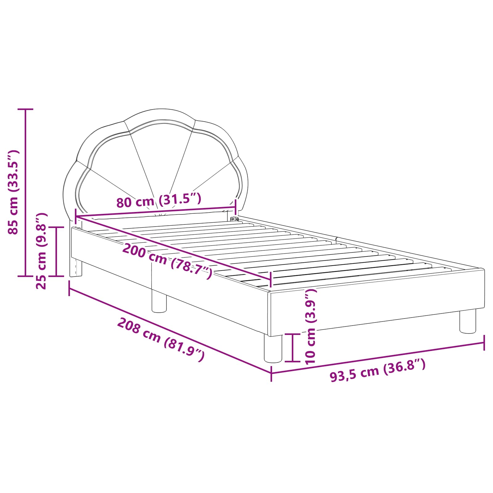 Κρεβάτι Παιδικής Κρεβατοκάμαρας με Κεφαλάκι Μοβ 80 x 200 cm - Pakobazaar