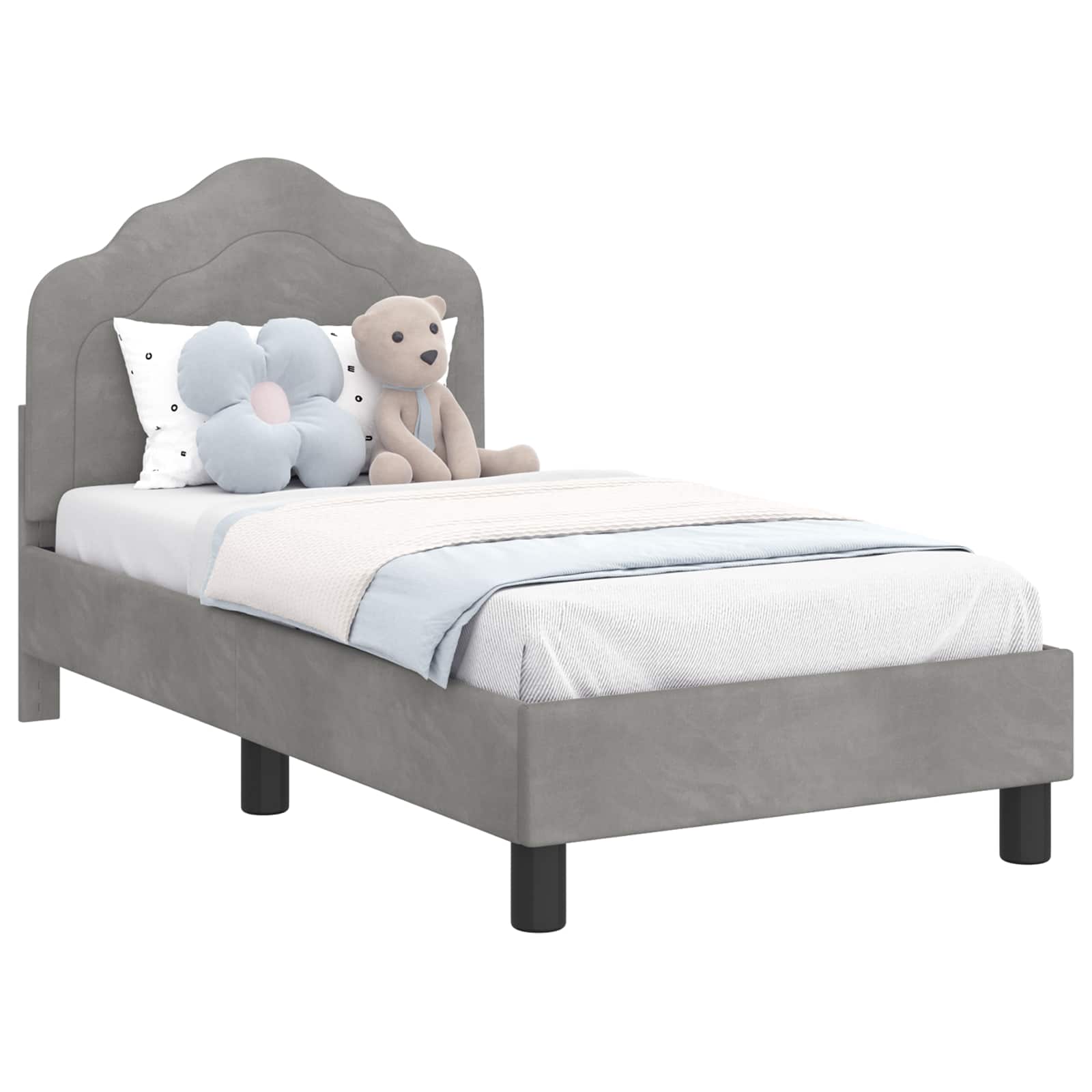 Κρεβατική βάση για παιδιά με προσκέφαλο Ανοιχτό γκρι - Pakobazaar
