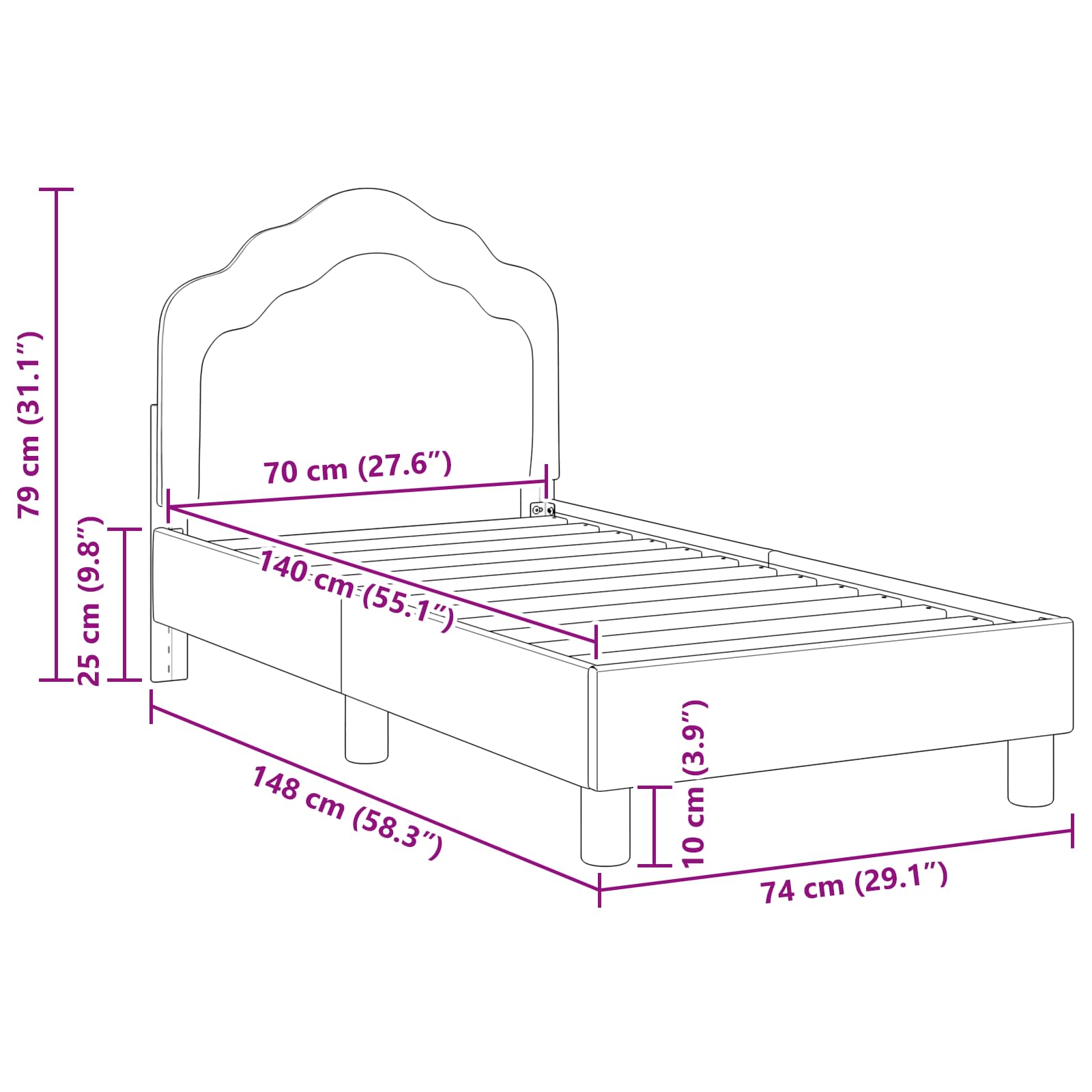Κρεβατική βάση για παιδιά με προσκέφαλο Ροζ 70 x 140 cm Βελούδο - Pakobazaar