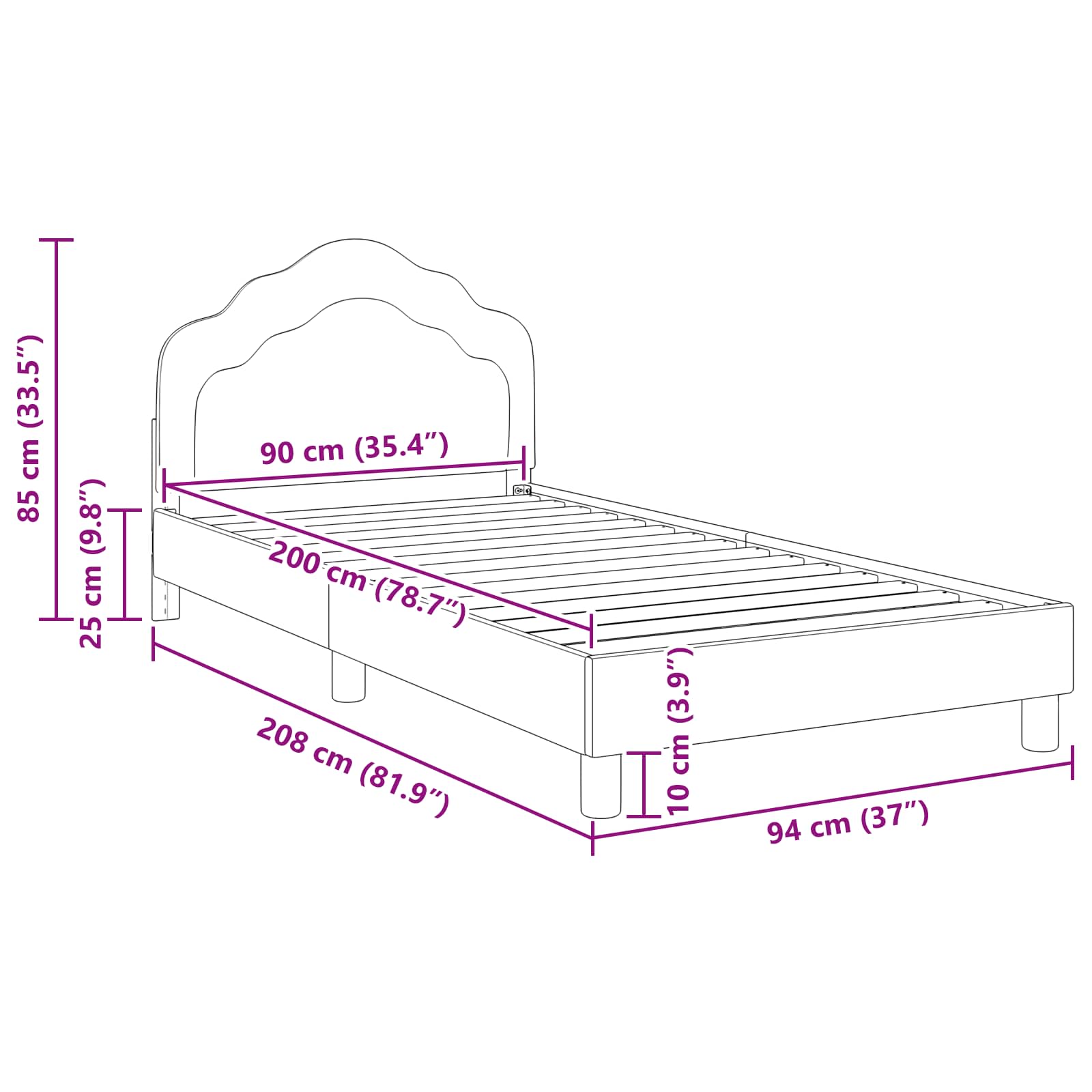 Κρεβάτι Παιδικής Κρεβατοκάμαρας με Κεφαλάκι Σκούρο Γκρι - Pakobazaar