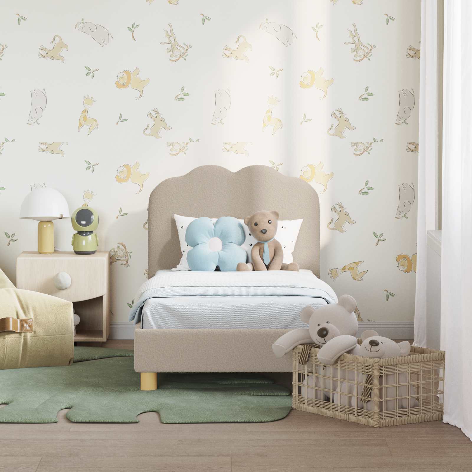 Κρεβατική βάση για παιδιά με προσκέφαλο Ανοιχτό γκρι - Pakobazaar