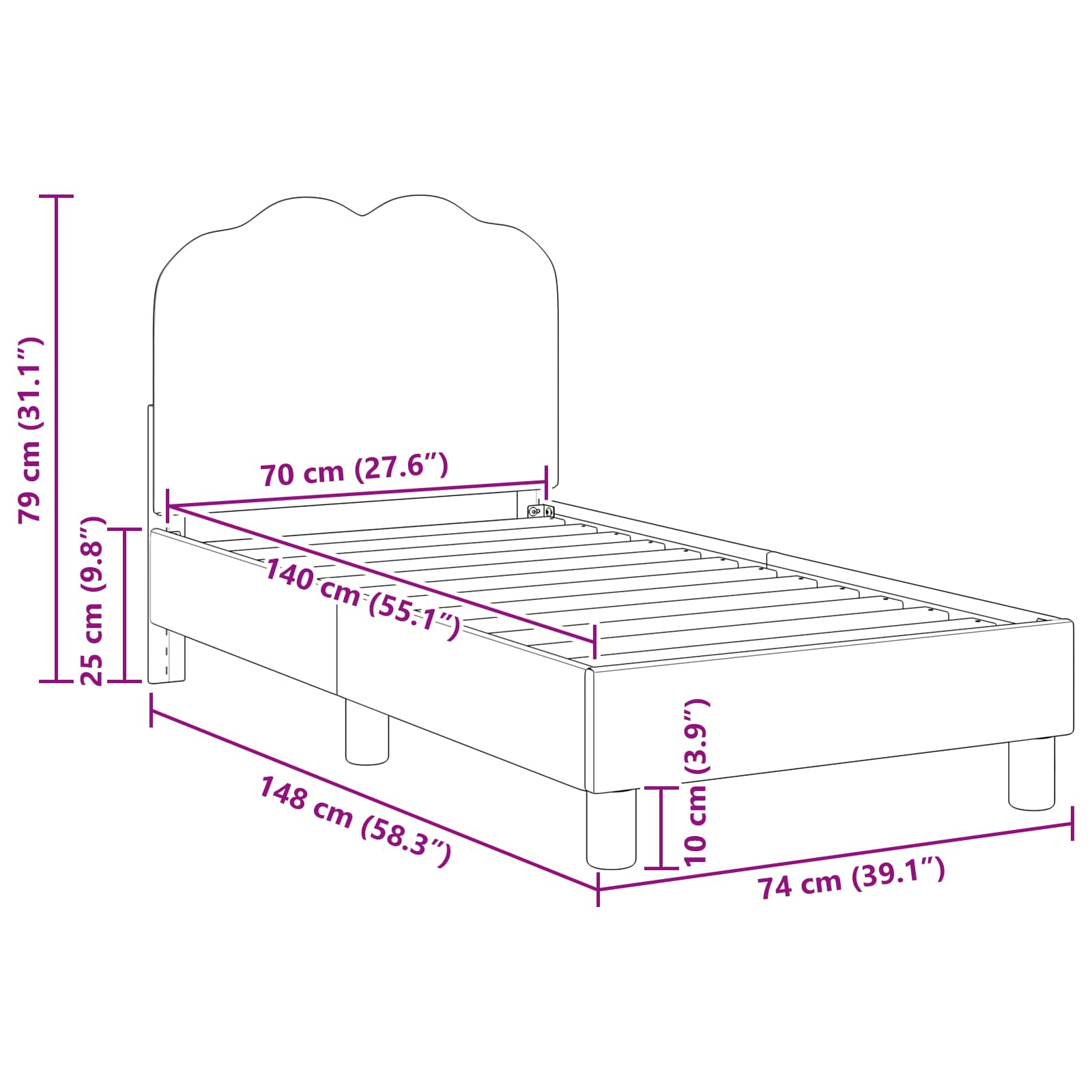 Κρεβατική βάση για παιδιά με προσκέφαλο Ανοιχτό γκρι - Pakobazaar