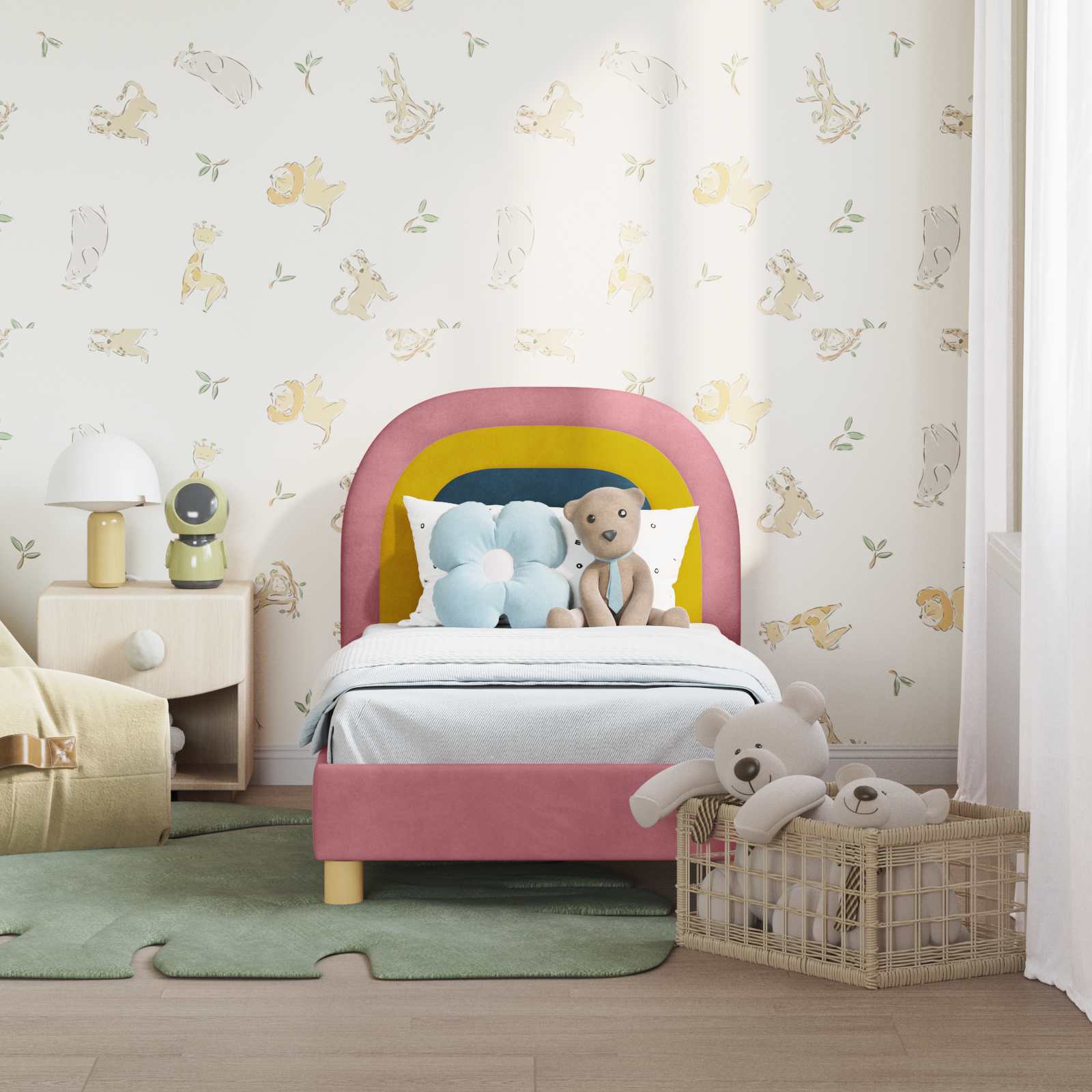 Κρεβατική βάση για παιδιά με προσκέφαλο Ροζ 70 x 140 cm Βελούδο - Pakobazaar