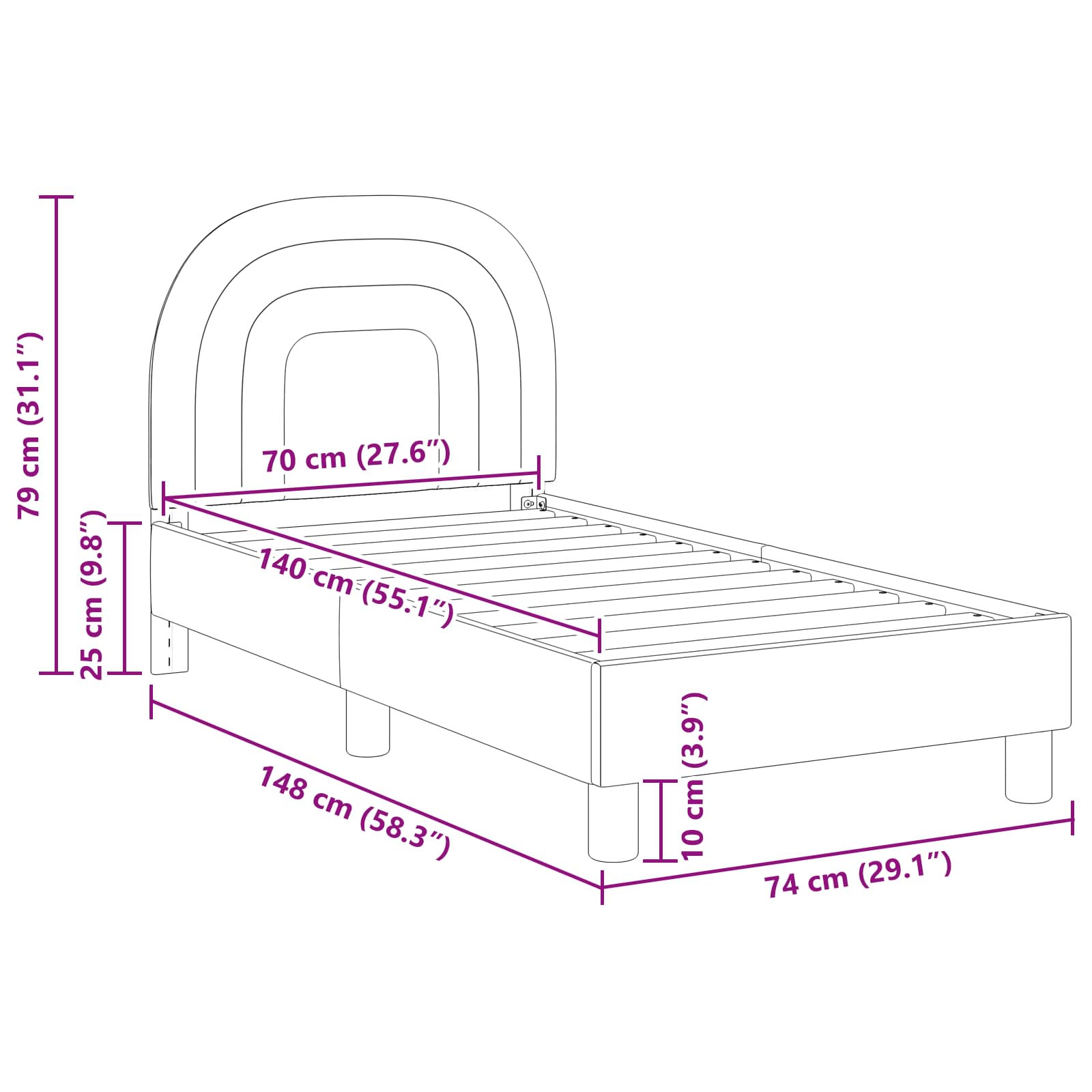 Κρεβατική βάση για παιδιά με προσκέφαλο Ροζ 70 x 140 cm Βελούδο - Pakobazaar