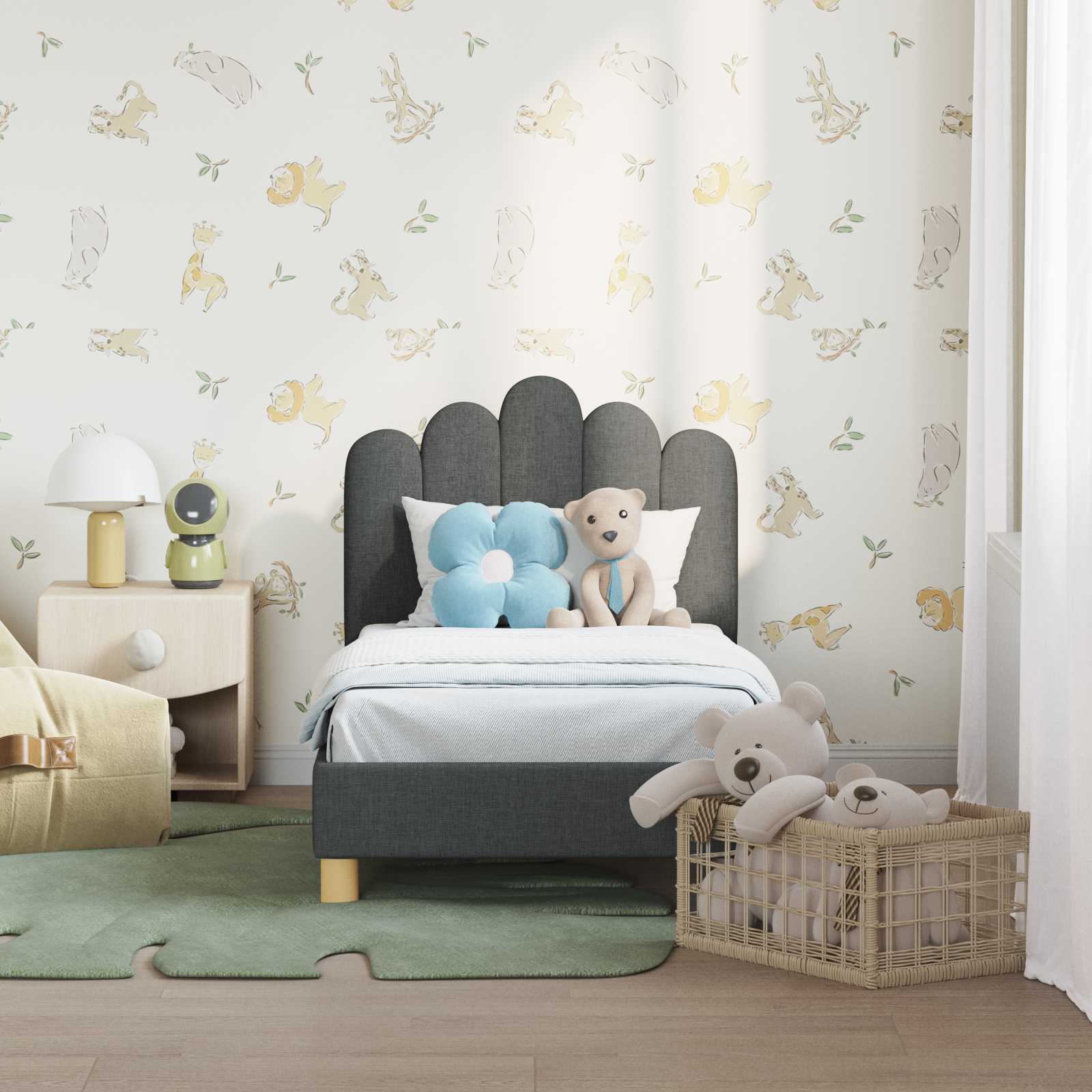 Κρεβατική βάση για παιδιά με προσκέφαλο Σκούρο Γκρι 70 x 140 cm - Pakobazaar