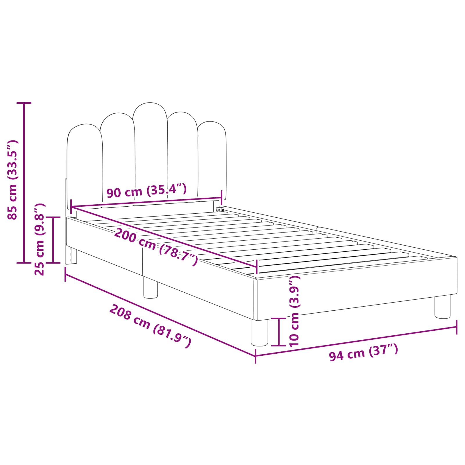 Κρεβάτι Παιδικής Κρεβατοκάμαρας με Κεφαλάκι Μαύρο 90 x 200 cm - Pakobazaar