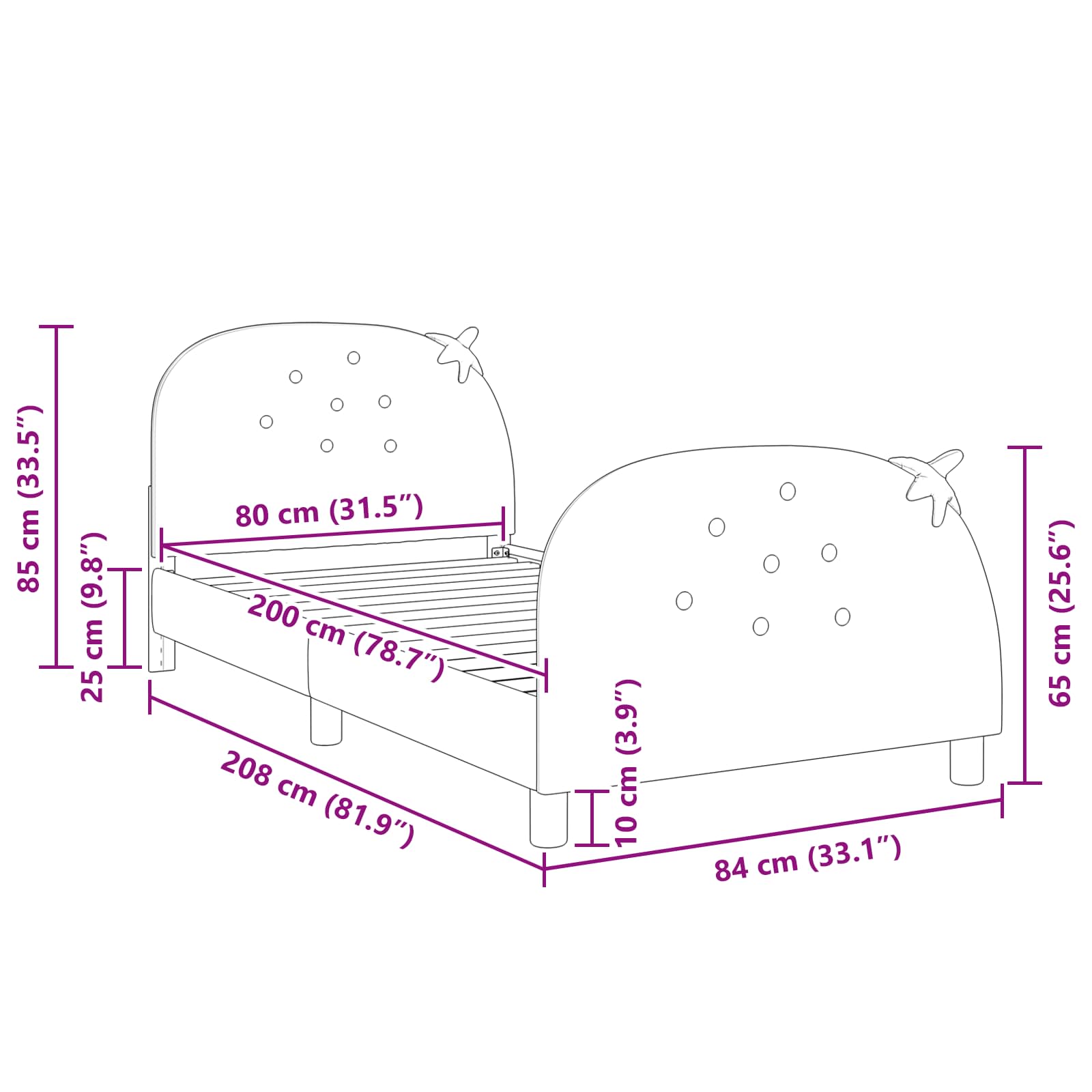 Κρεβάτι Παιδικής Κρεβατοκάμαρας με Κεφαλάκι Ροζ 80 x 200 cm - Pakobazaar
