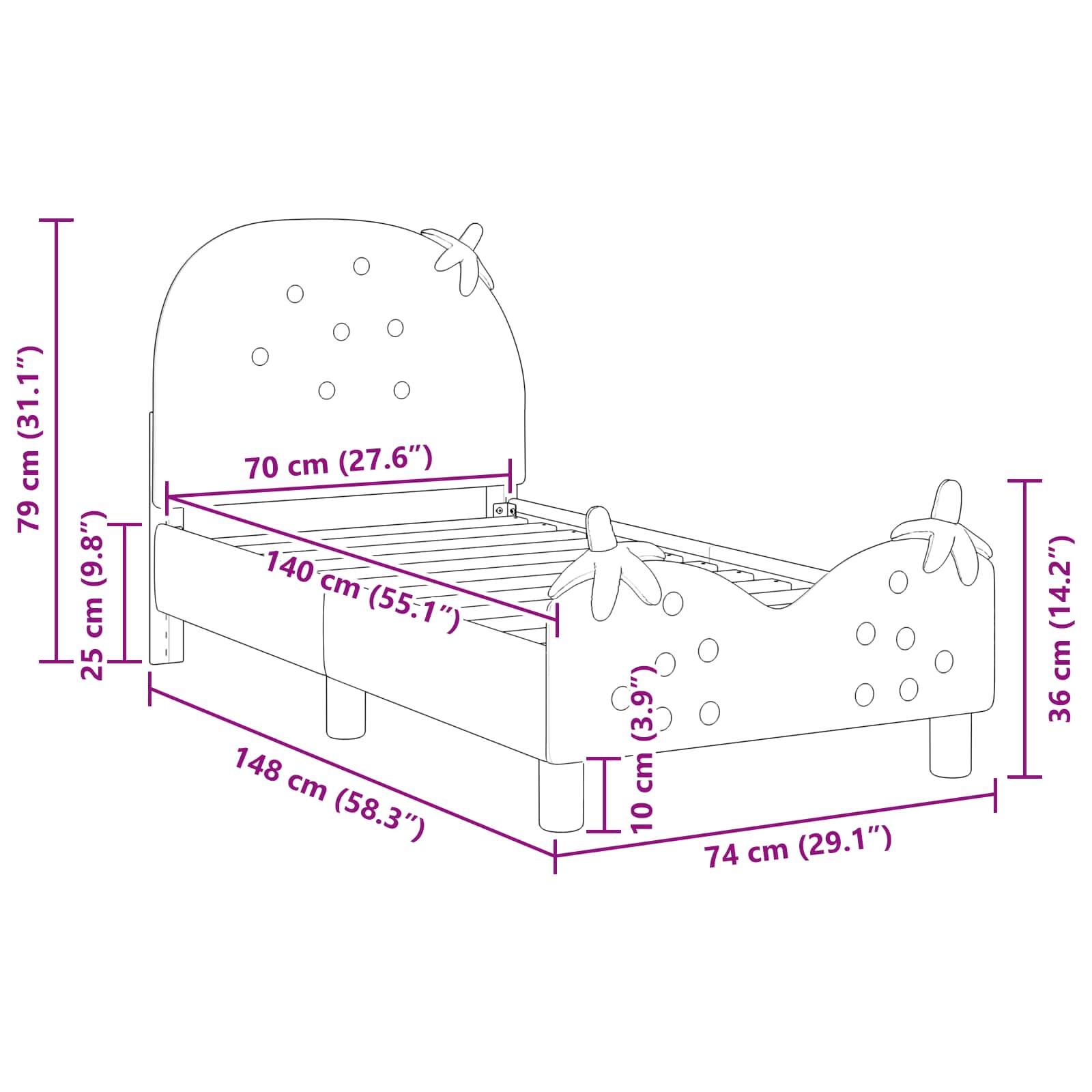 Κρεβατική βάση για παιδιά με προσκέφαλο Ροζ 70 x 140 cm Βελούδο - Pakobazaar