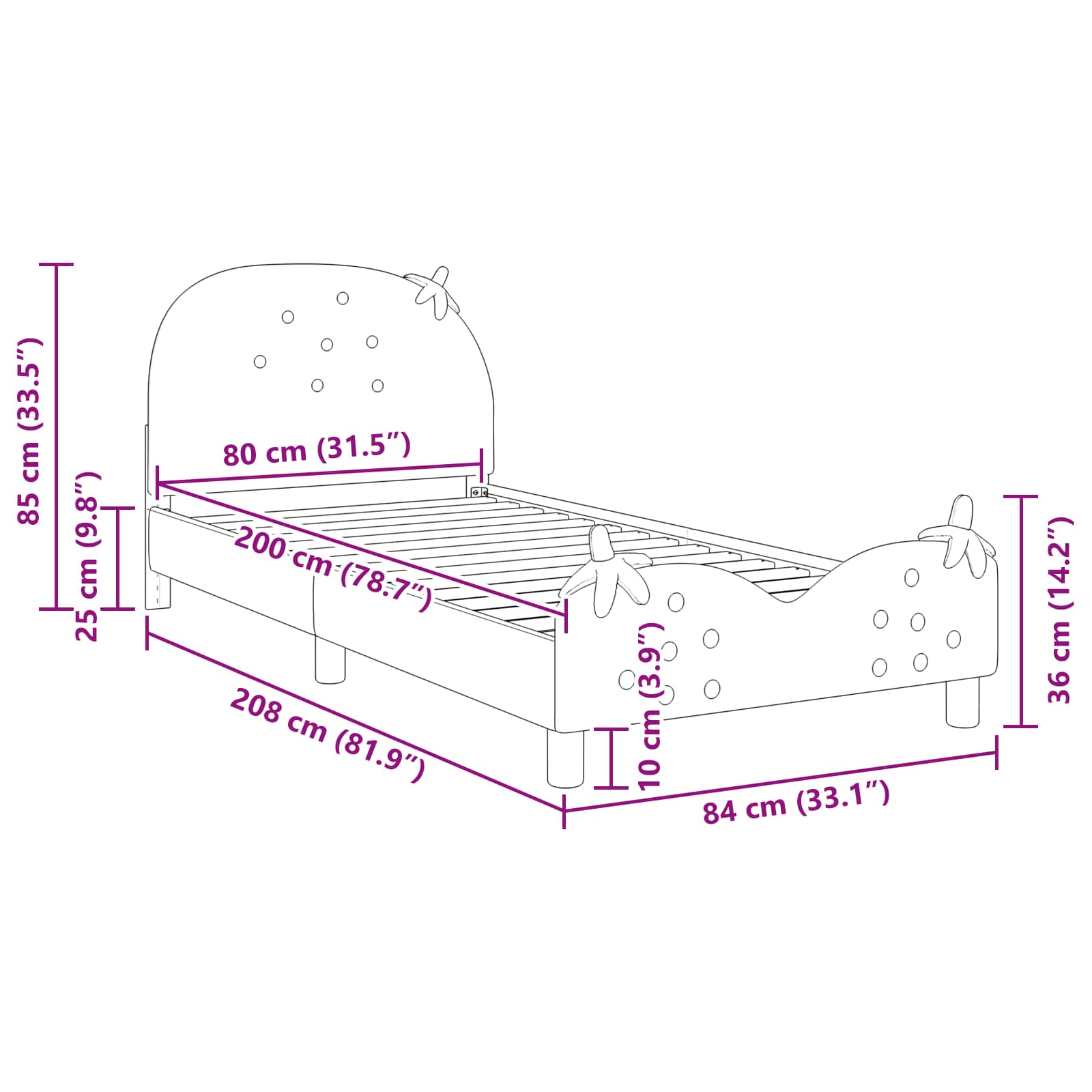 Κρεβάτι Παιδικής Κρεβατοκάμαρας με Κεφαλάκι Ροζ 80 x 200 cm - Pakobazaar
